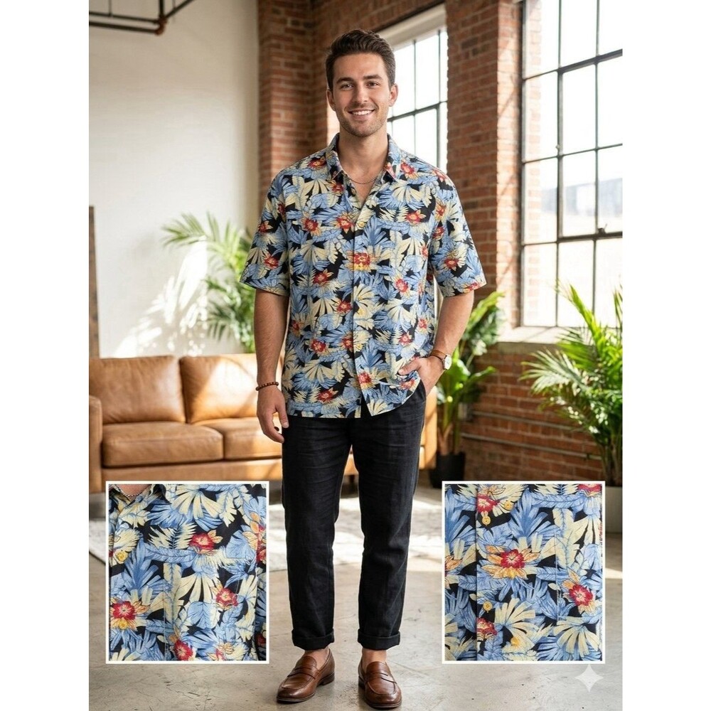 Tommy Bahama Men’s Blue Hawaiian Floral Shirt Size 2XL
